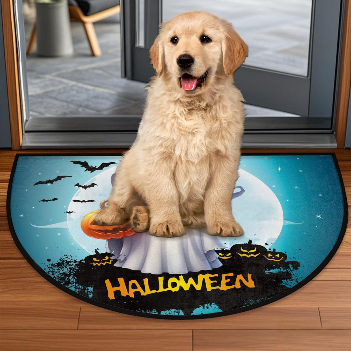 Half Round Door Mat Ghosts Halloween Pumpkin Bat Non (F 08)