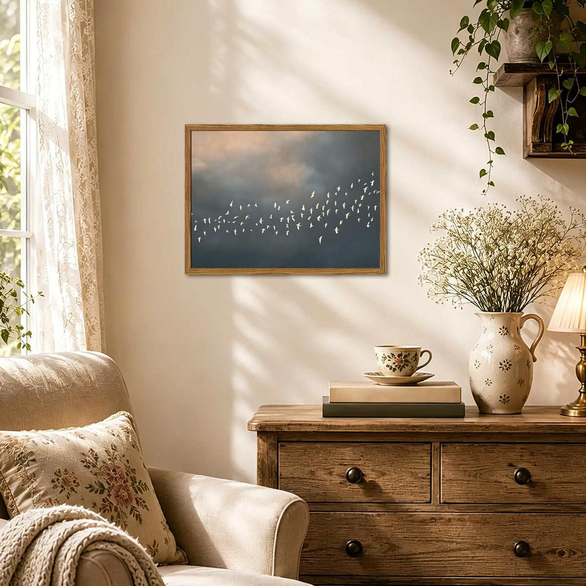 Framed Vintage Flying Bird Canvas Wall Art (Vintage Bird / 16"L x 12"W)