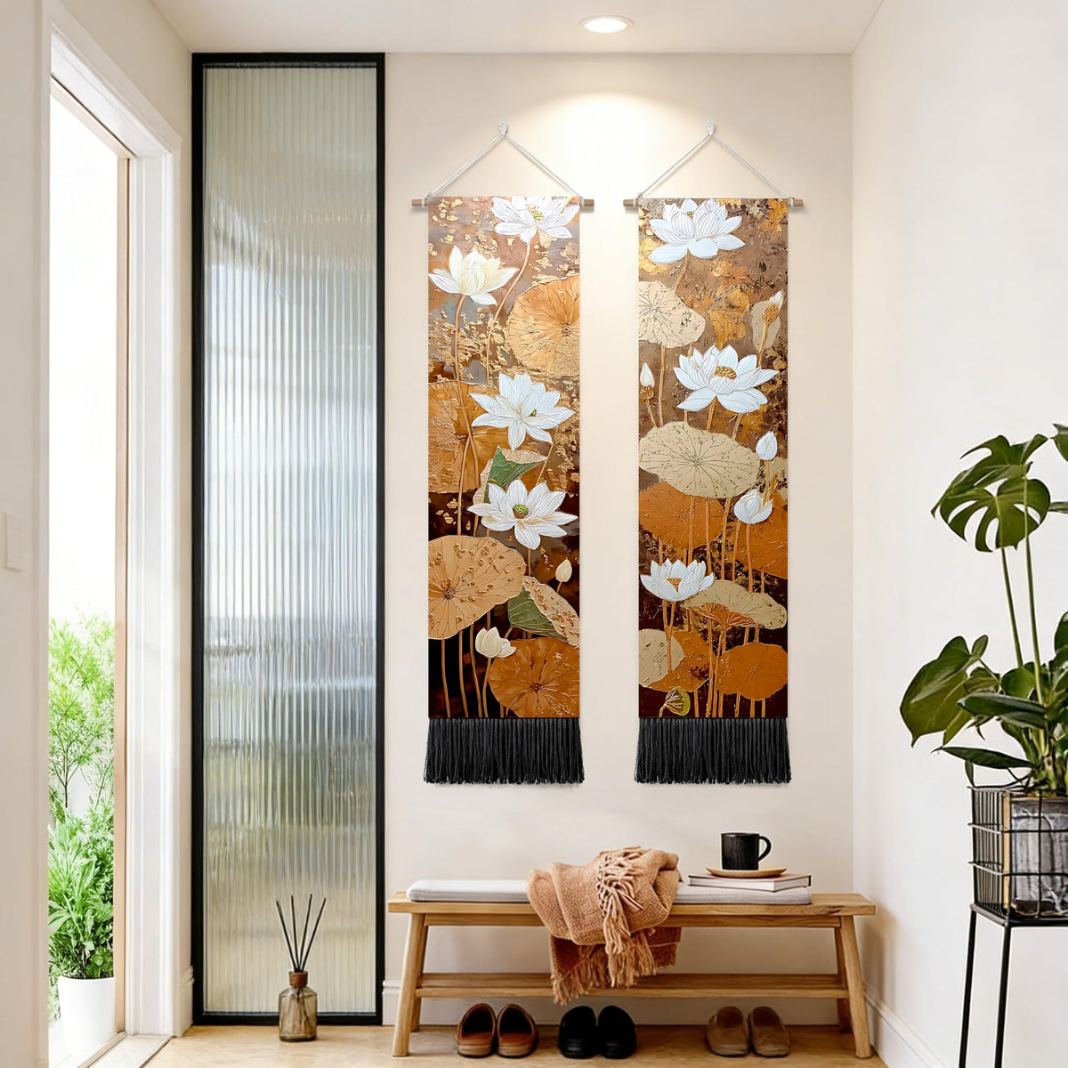 2 Pack Long Vertical Wall Tapestry (Autumn Leaf Pattern / 13"Wx51"H)