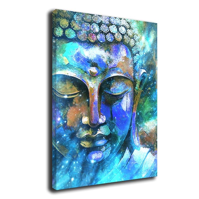 Blue Buddha Meditation Yoga Room Decor Hd Print Canvas Wall Art Spiritual Healing Gifts for Family and Friends Bedroom Room Zen Decor Framed 8"X12" (12"L x 8"W / Frame-8)