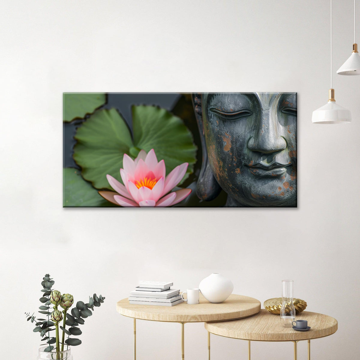 1Pcs Zen Buddha Canvas Wall Art Lotus Flower Meditation Framed Canvas Print Peaceful Asian Decor for Bedroom Living Room Spa Yoga Pink Oriental Artwork Water Lily Wall Art Ready to Hang (24"L x 12"W / 1PCS-Zen Buddha)