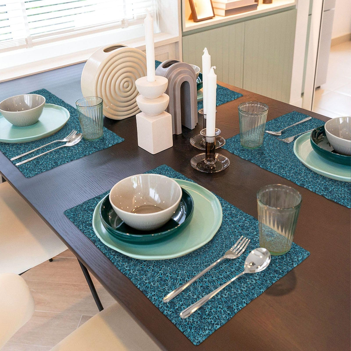 Mandala Placemats Set of 4 Linen Washable 12x18 Inch (Blue / 4PCS)