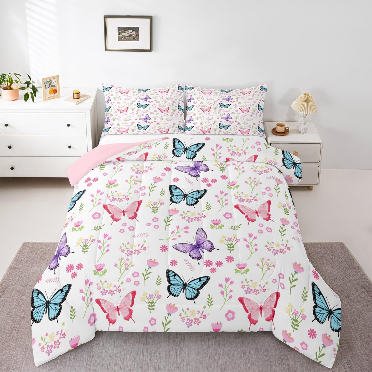 Butterfly Comforter Set Queen Size 3 Pcs for Kids Boys Girls (Multi 809 / Queen)