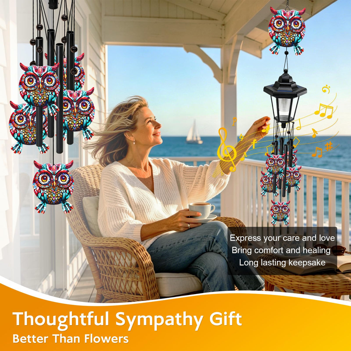 Large Solar Owl Wind Chimes Waterproof (Owl Wind Chimes)