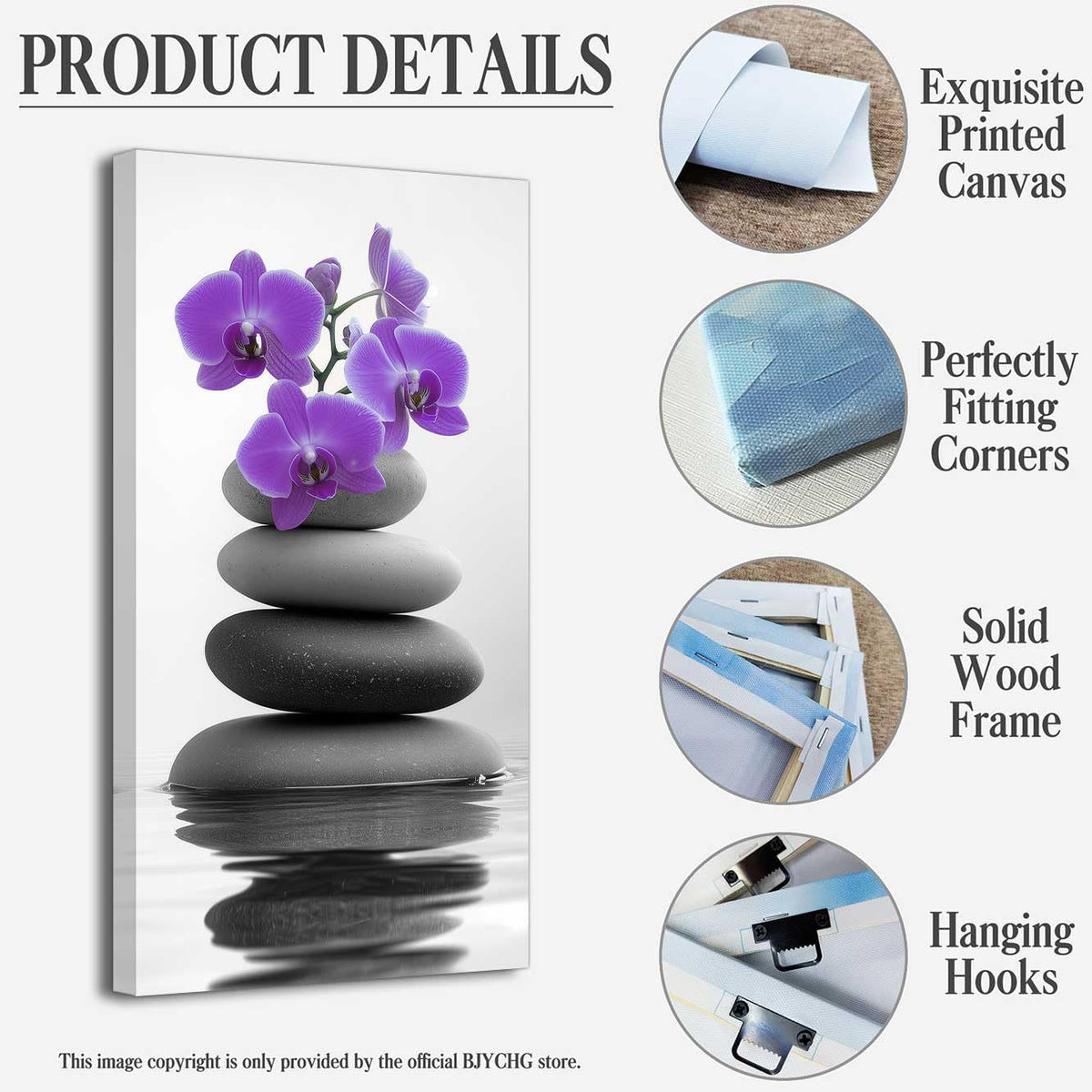 Black and White Bathroom Pictures Zen Wall Art Stone Orchid on Water Poster Prints Floral Relax Grey Canvas Paintings Office Decor Framed (Purple / 32L" x 16W")