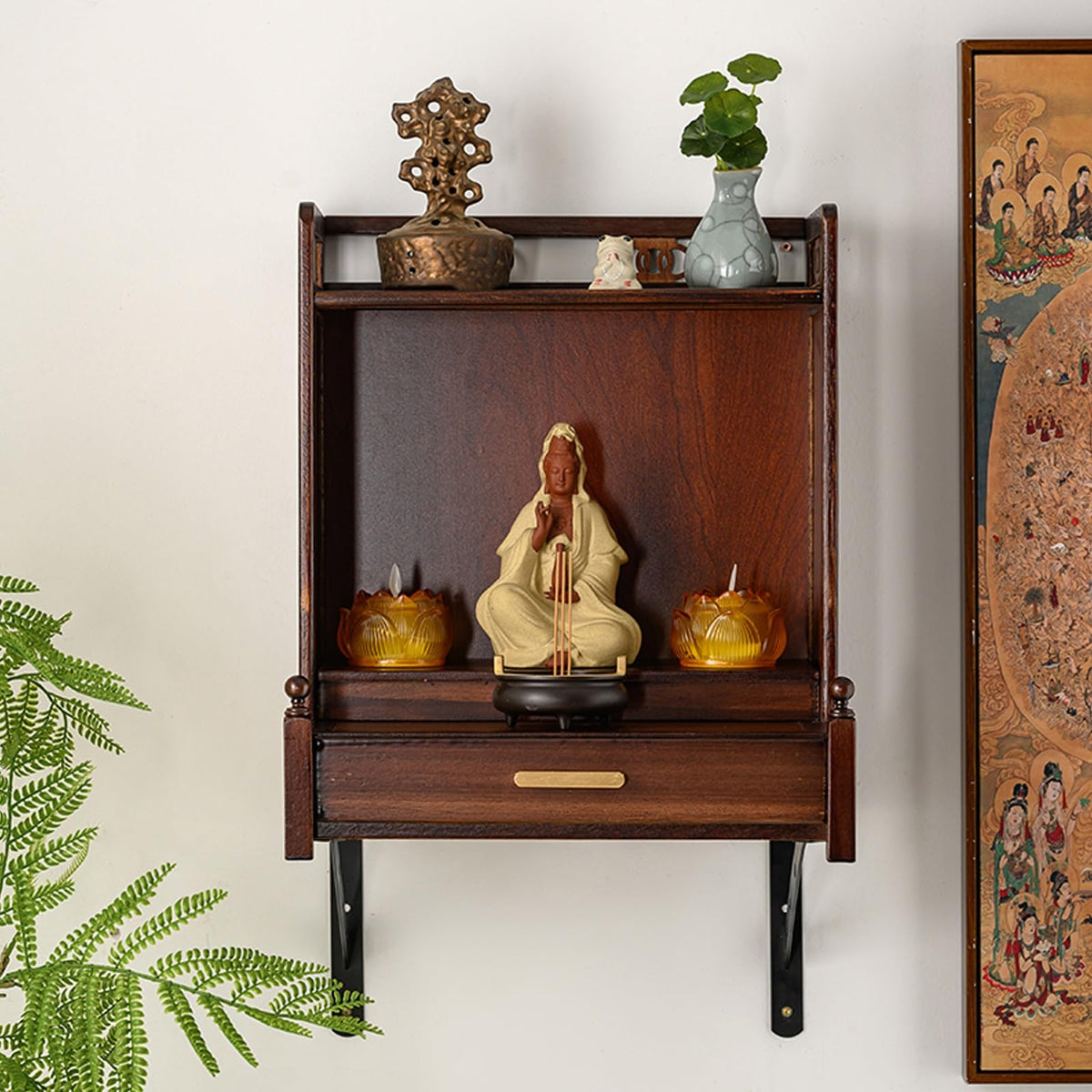 Buddha shelf Household Wood Cabinet with Drawer Wall (Without Door / Wall-mounted)