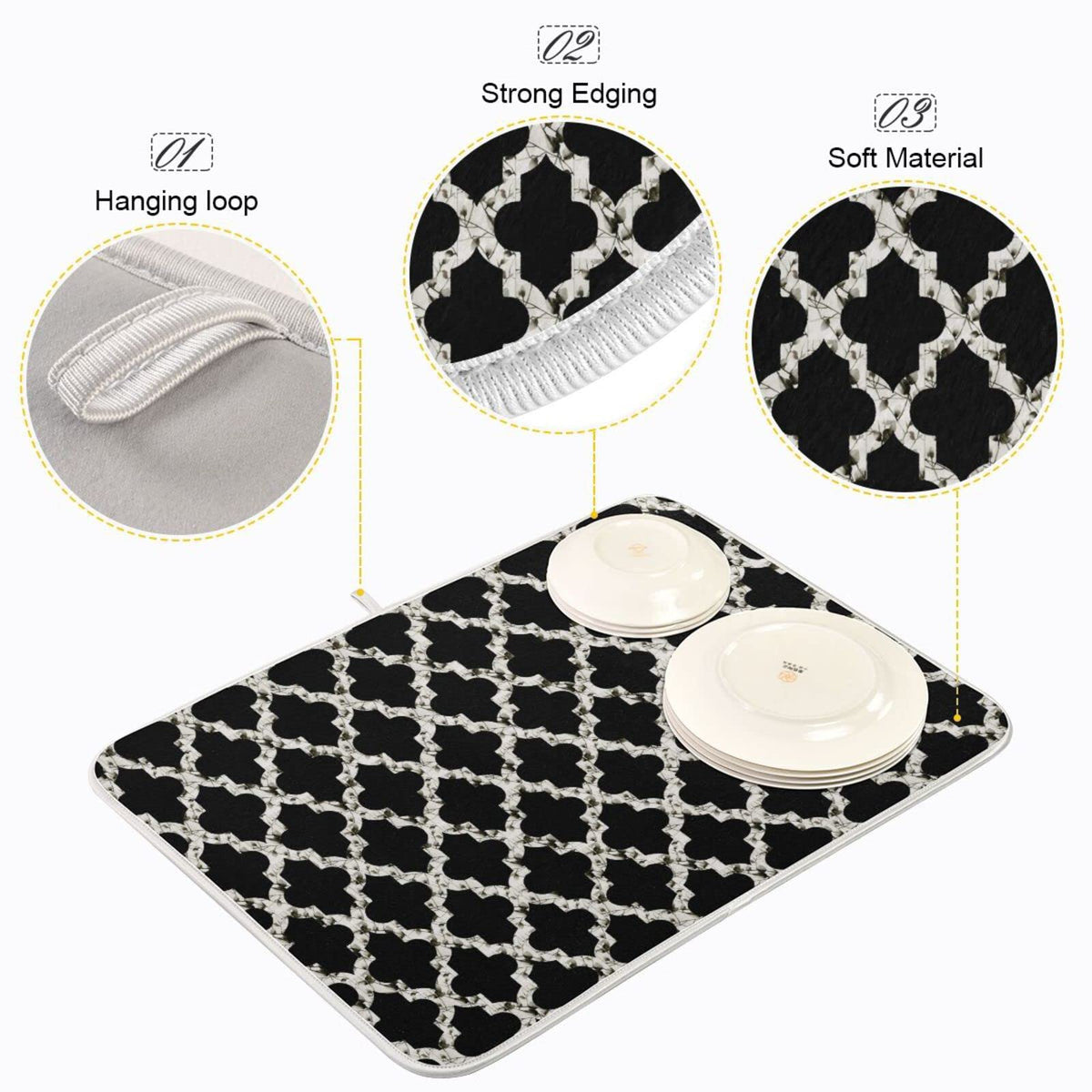 Super Absorbent Dish Drying Mat (Geometry Texture Classic Modern / 18" x 24")