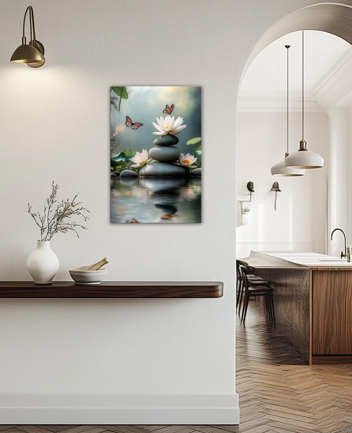 Zen Canvas Wall Art Butterfly White Lotus Picture Print Spa Stone in Water Painting Relaxing Spiritual Artwork for Bathroom Yoga Meditation Room Wall Decor (Artwork-2 / 36"L x 24"W)
