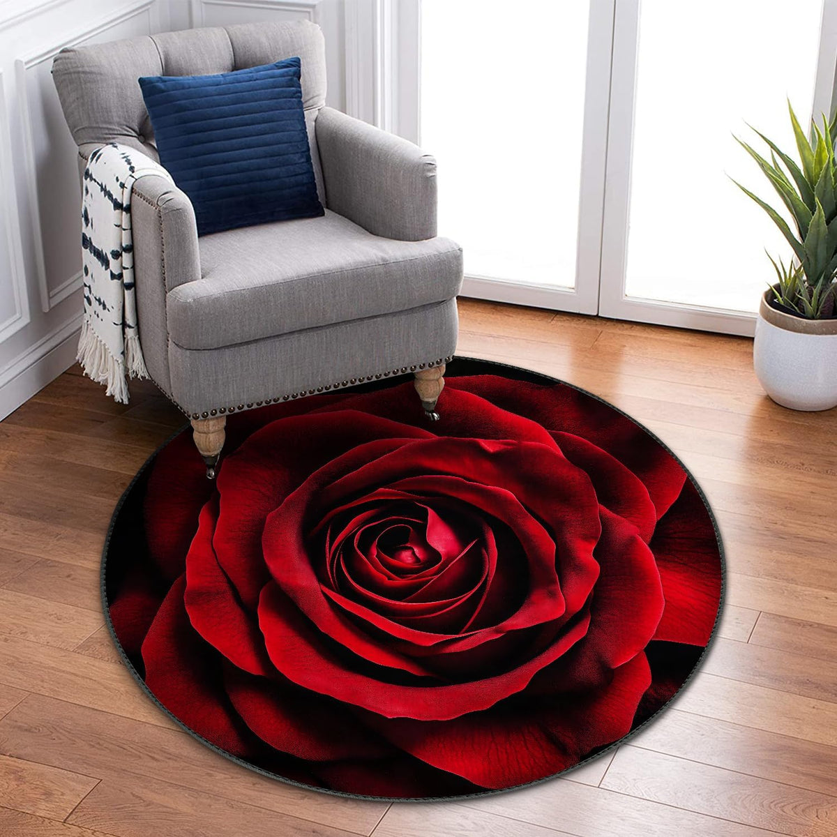 4ft Round Area Rug (Red Rose / 4' (Round))