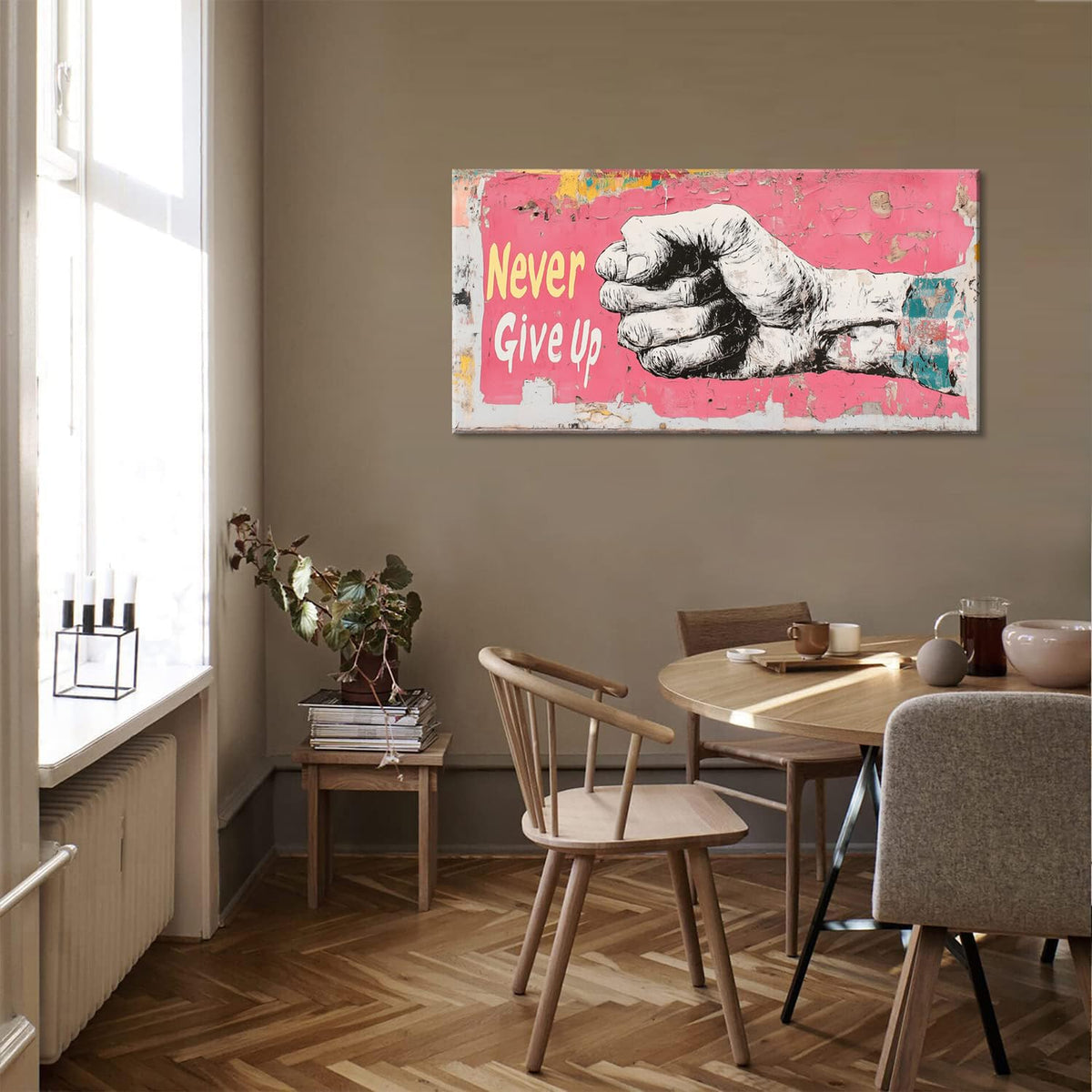Pink Street Art Never Give Up Wall Art for Living Room Office Urban Motivation Graffiti Mural Painting Prints Inspirational Canvas Artwork Dining Bedroom Decor (Abstract / Pink White Never Give Up Wall Art / 40"L x 20"W)