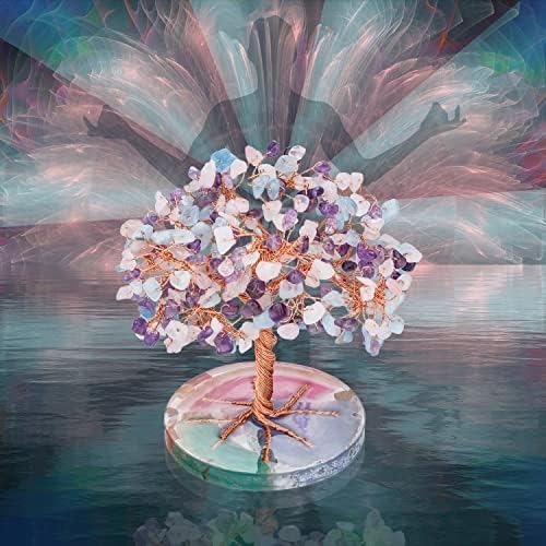 7 Chakra Healing Crystals Stones Tree (Purple_pink_blue)
