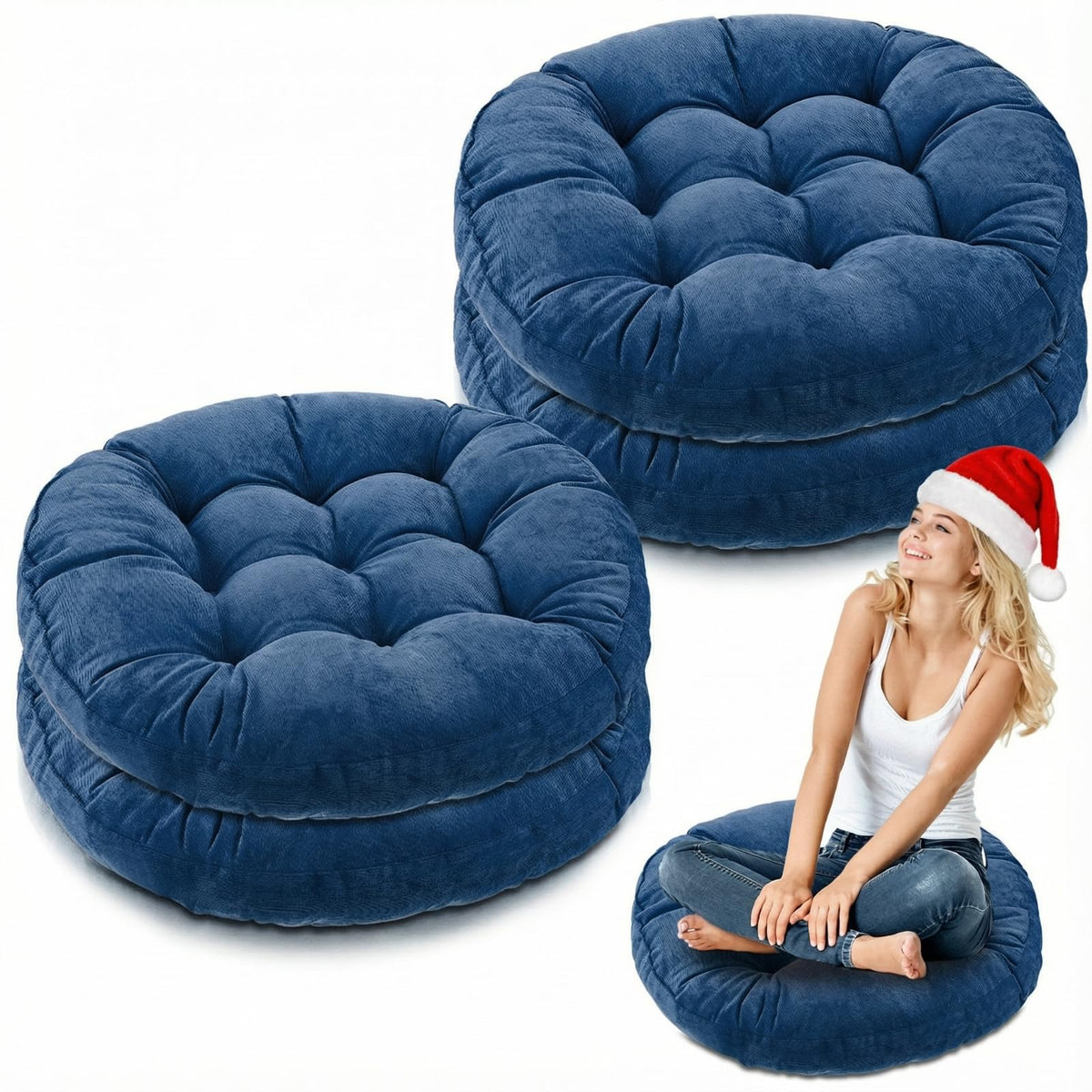 4 Pcs Navy Blue Large Floor Pillow Cushion (Round 22 x 22 / Navy Blue)