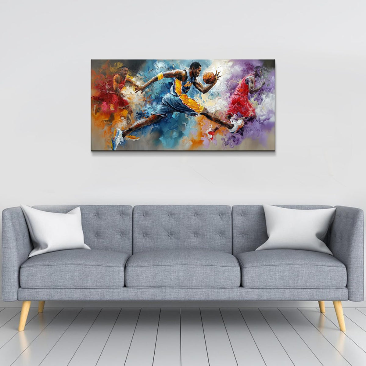 Abstract Basketball Wall Art Graffiti Sports Wall Decor for Boys Room Colorful Sport Poster Bedroom Office Mens Superstar Dunking Canvas Prints Painting Modern Artwork Living Room Decorations 20x40" (40"L x 20"W / NBAb)