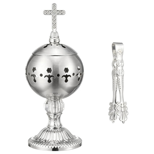 1 Set Incense Burner with Tong (Silver / Retro)