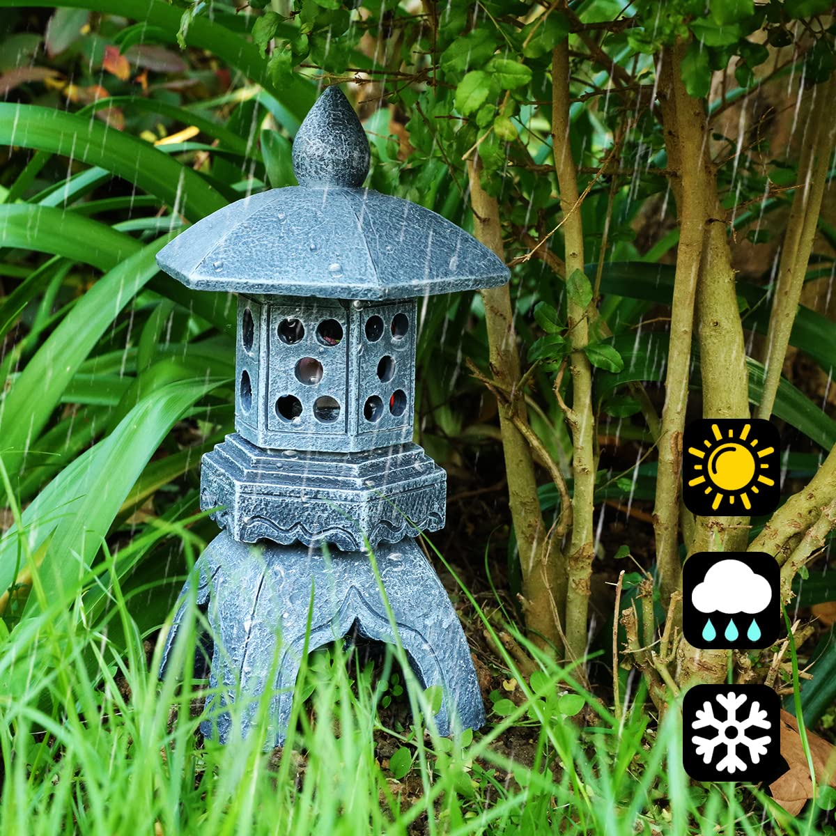 Pagoda Lantern Garden Statue with Solar Lotus Lights (Style 3)