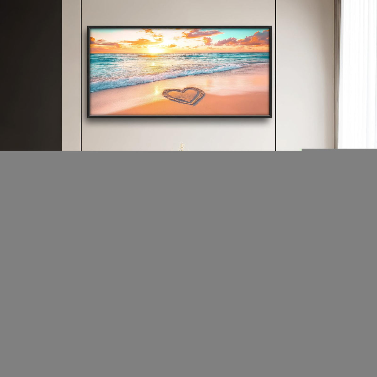 Coastal Beach Large Wall Art Sunset Framed Wall Decor Ocean Waves Canvas Painting Heart in the Sand Picturess for Living Room Bedroom Bathroom 30"x60" (Coastal Beach / 60"L x 30"W)