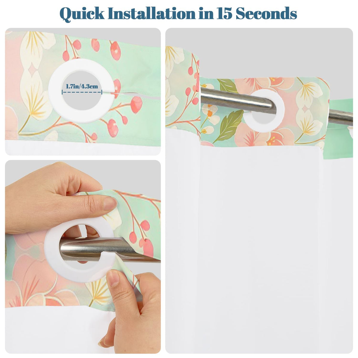 Cat & Floral Shower Curtain with Snap in Liner (Cartoon Cat)