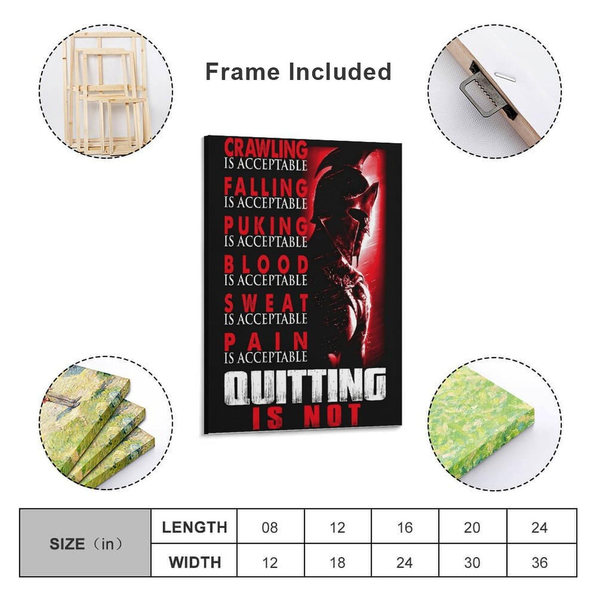 Spartan Quitting Is Not Motivational Gym Fitness Warrior Helmet Canvas Printing Wall Art Prints Wall Decor Posters Red Black Stoic Home Gym Bedroom Office Training Inspiration 20x30inch (style-19 / 20x30inch(50x75cm) Frame)