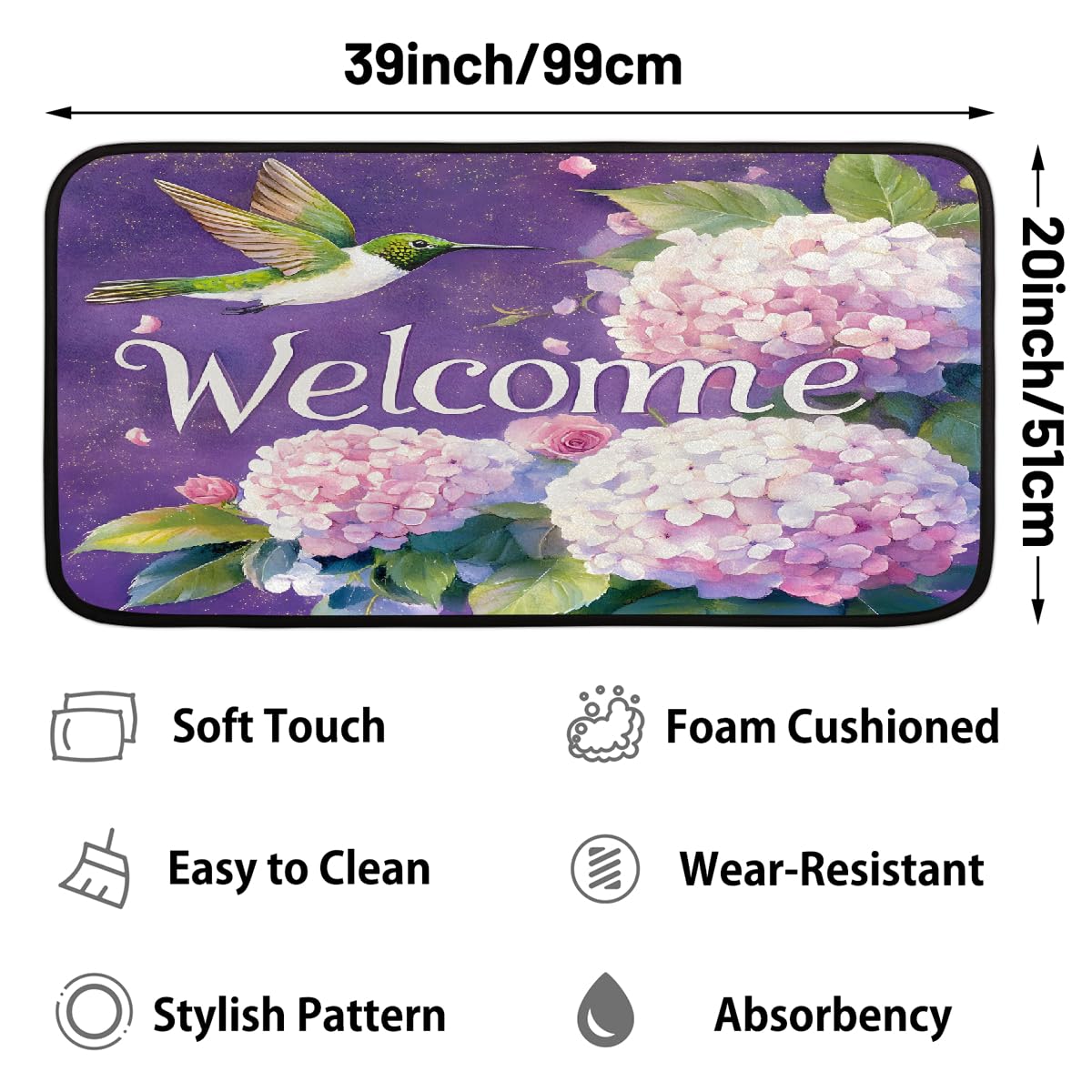 Hummingbird Purple Kitchen Rug Non (Color31)