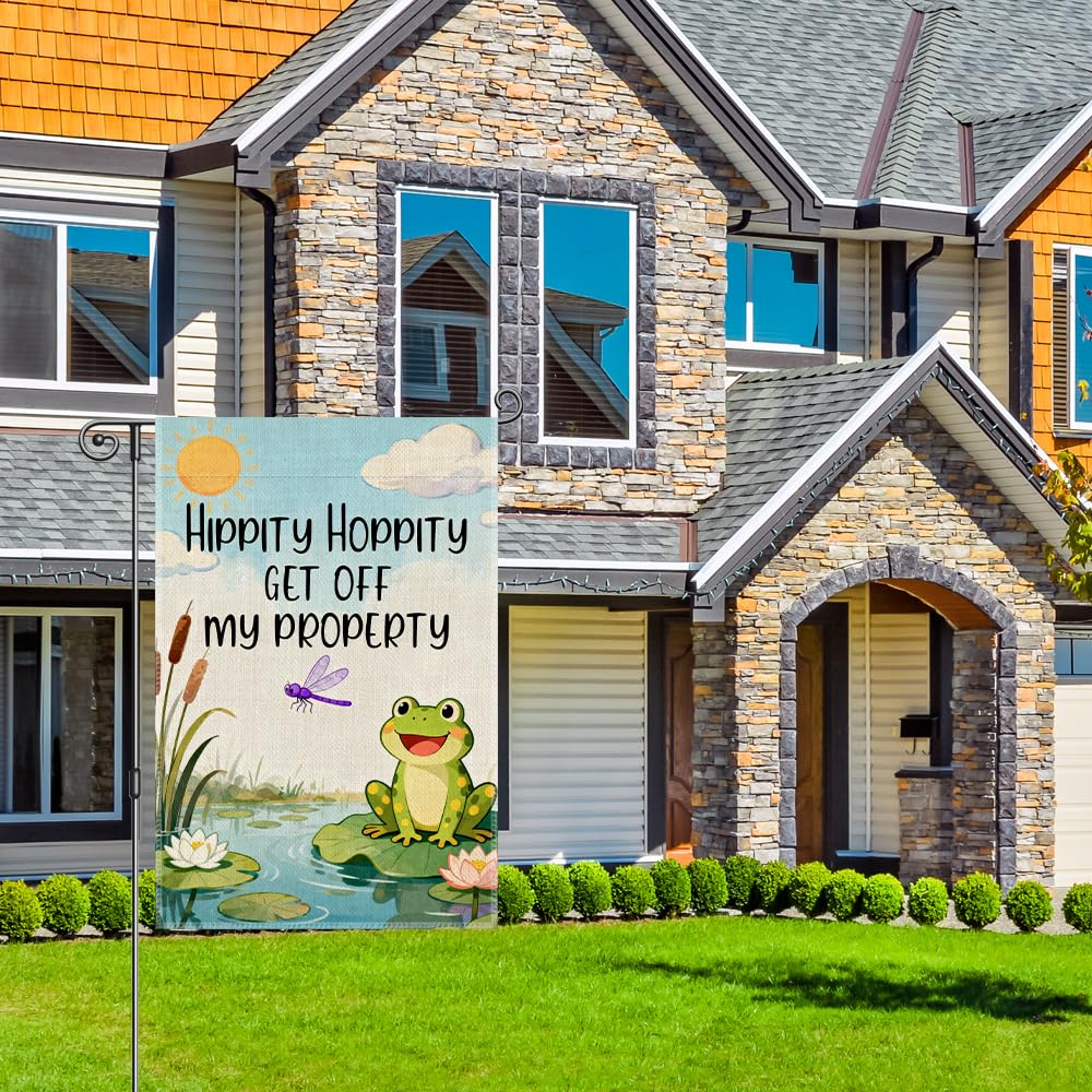 Hippity Hoppity Get Off My Property Frog Garden Flag 12x18 (Beige106)