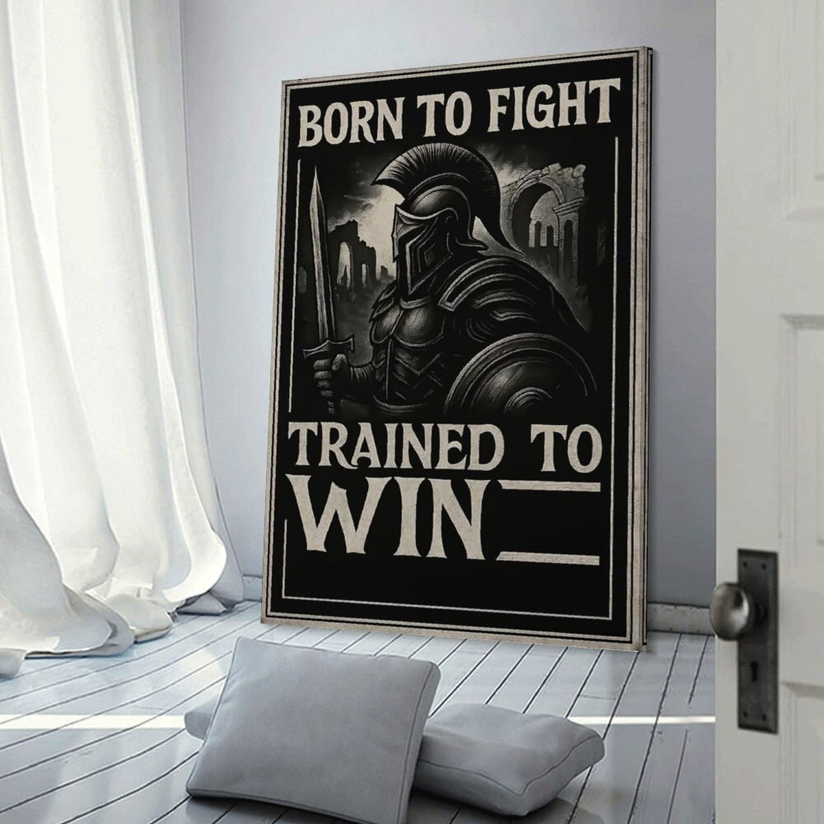 Born to Fight Trained to Win Spartan Warrior Motivational Poster Canvas Printing Wall Art Prints Wall Decor Posters Vintage Black White Gym Office Living Room Bedroom 24x36inch (style-37 / 24x36inch(60x90cm) Frame)