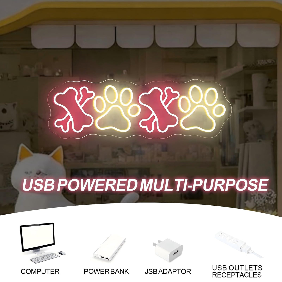 Cute Dog Paw Neon Sign for Pet Store Grooming Salon (Dog Paw)
