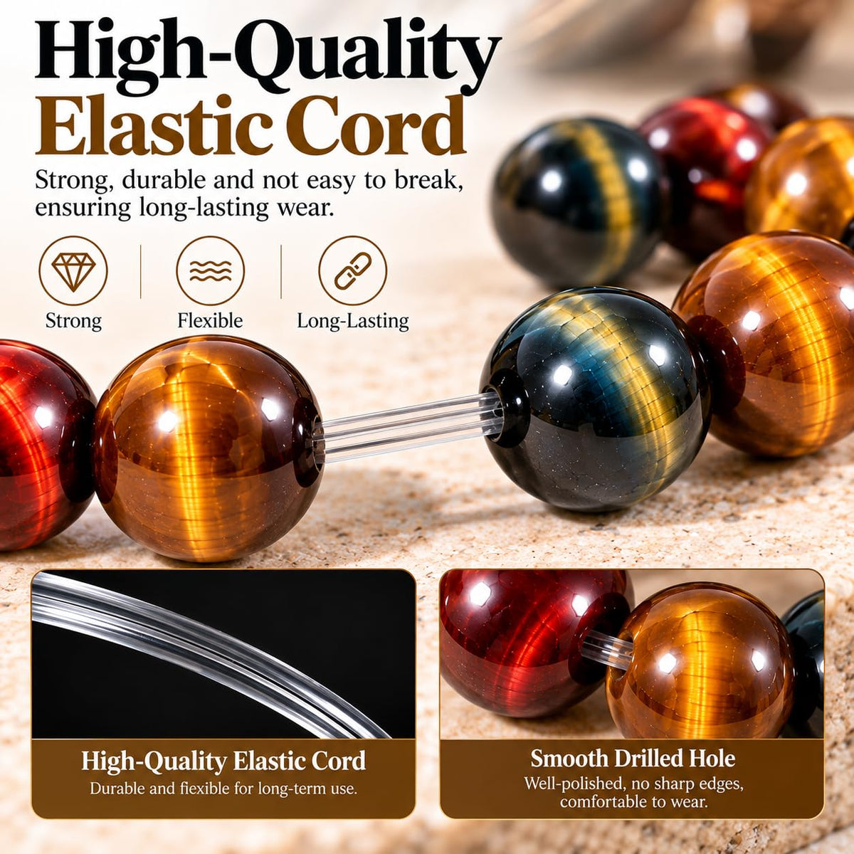 12MM Mixed Tigers Eye Mens Bracelet (12MM Mixed Tigers Eye Mens Bracelet)