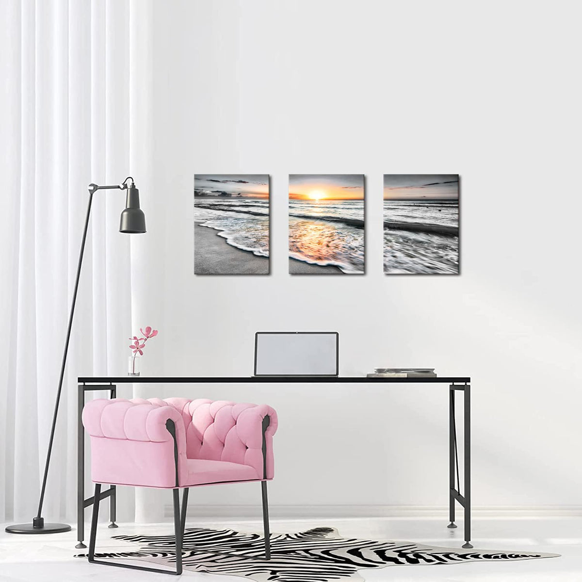 Bathroom Wall Decorations 3 Piece Black and White Picture Framed Wall Art Bedroom Beach Canvas Prints Photos Ocean Painting Sunset Poster Sea Artwork for Office Dining Room Decor 12x16x3pcs (2beach-3p / 12"x16"inchesx3Pcs)