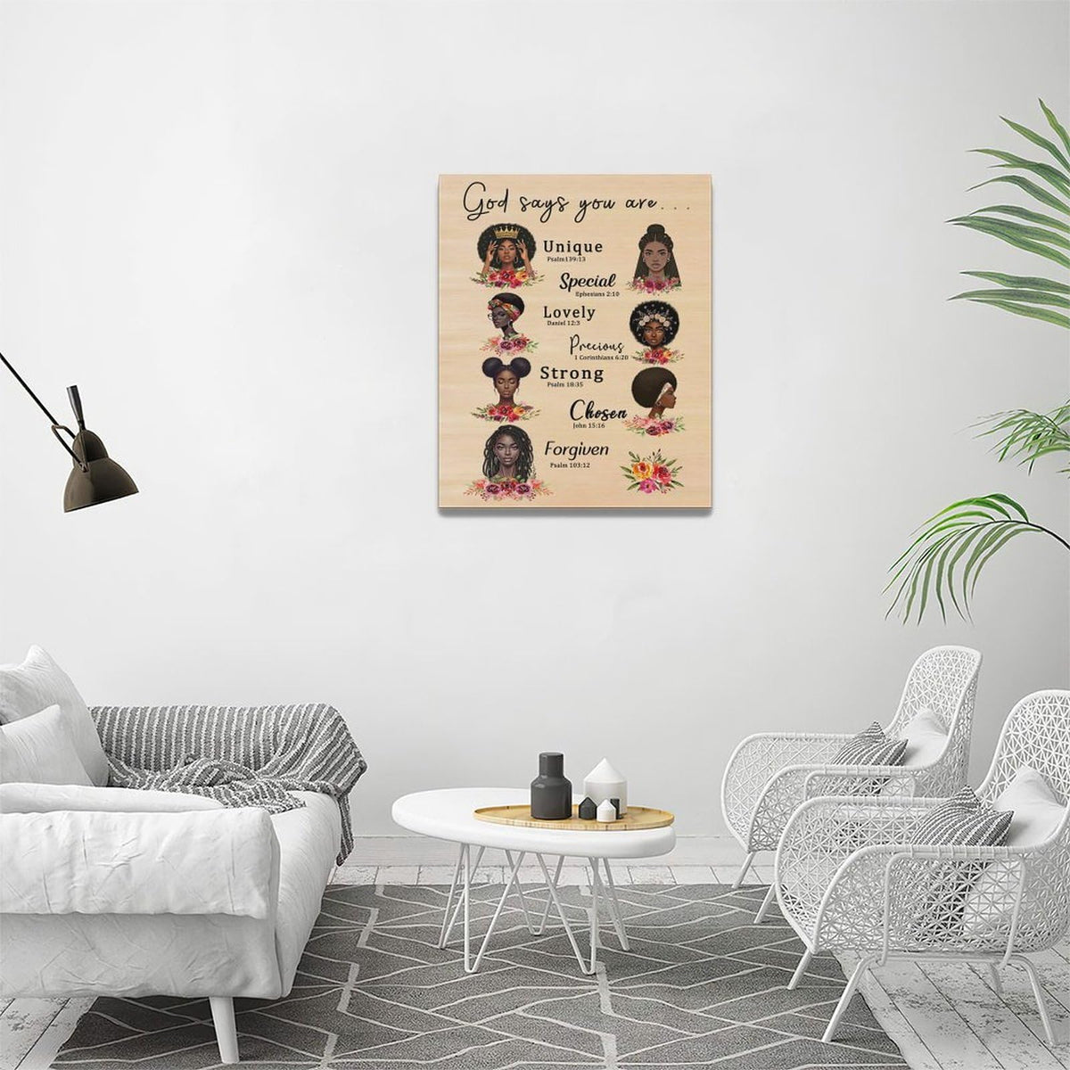African American God Says You Are Wall Art Black Girl Queen Scripture Pictures Wall Decor Fashion Female Canvas Painting Home Modern Artwork Framed for Bathroom Living Room Bedroom Office 16x20 inch (20L" x 16W" / African)