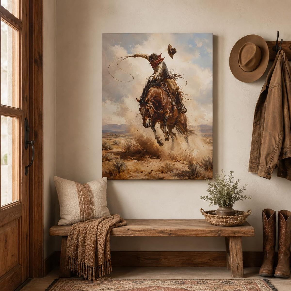 Cowboy Rider Framed Canvas Wall Art Western Ranch Home Accent 12x16 Inches (Cowboy Rider / 16"L x 12"W)