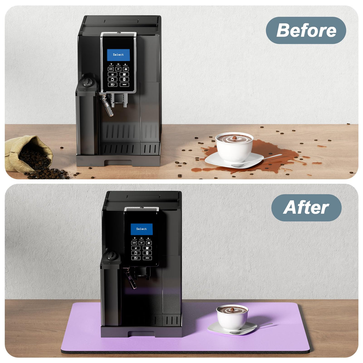 Coffee Mat 12" x 19" Coffee Bar Mats for Espresso Machine Station Accessories and Organizer (A-Vanilla Purple / 12" x 19")