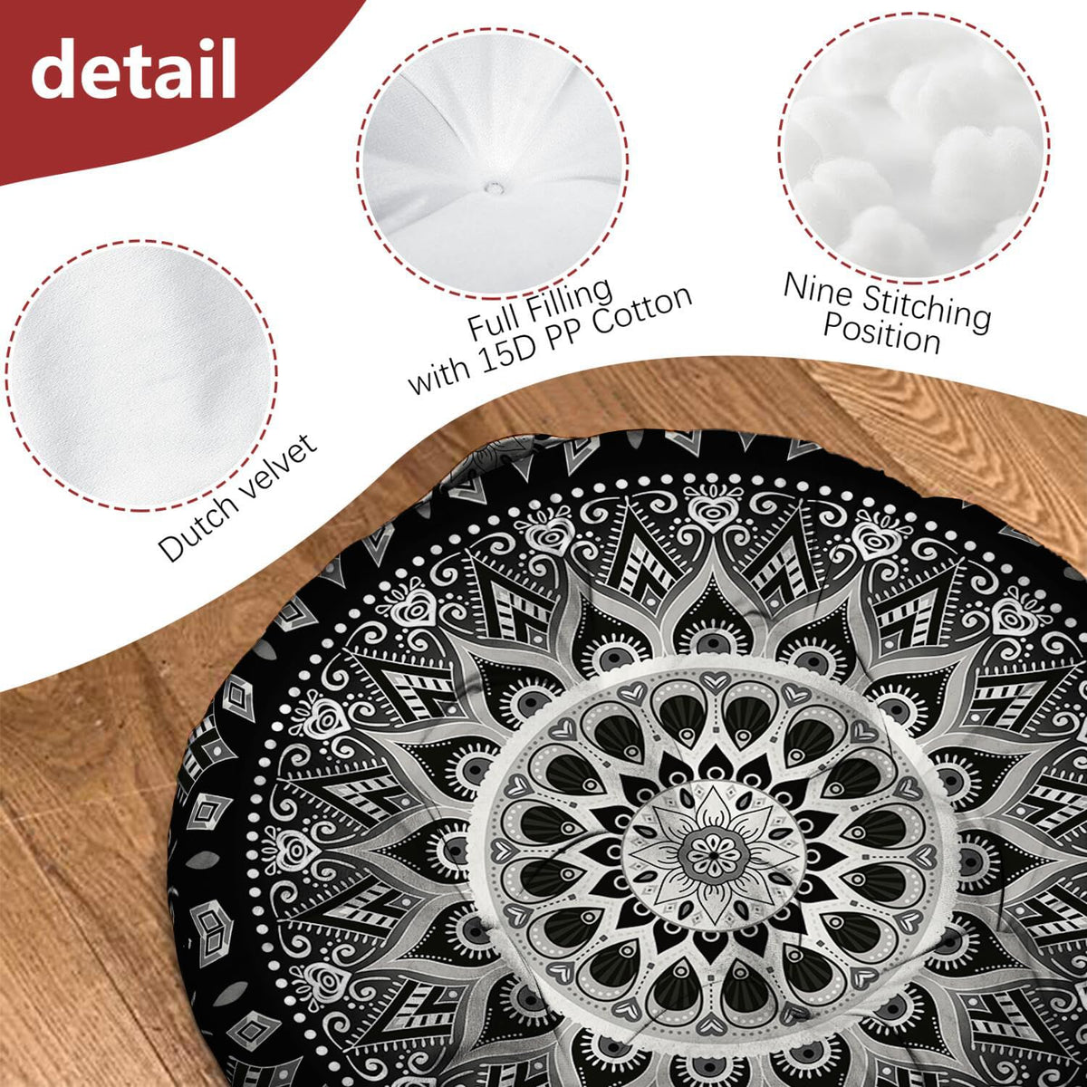 Mandala Meditation Cushion (09.mandala Meditation Cushion-2 / 22x22 inch round)