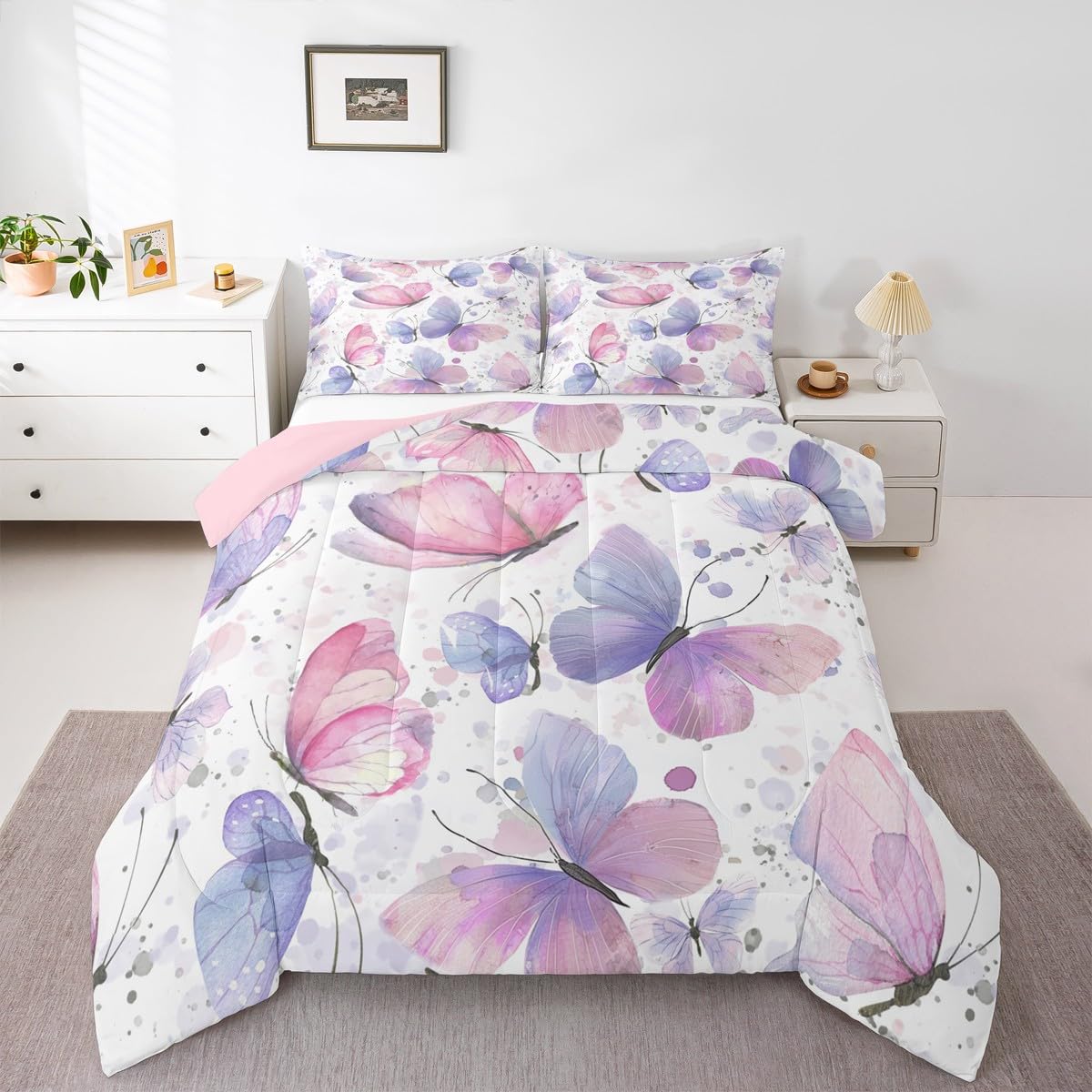 Girls Butterfly Comforter Set King Size Bedding Set (Multi 816 / King)