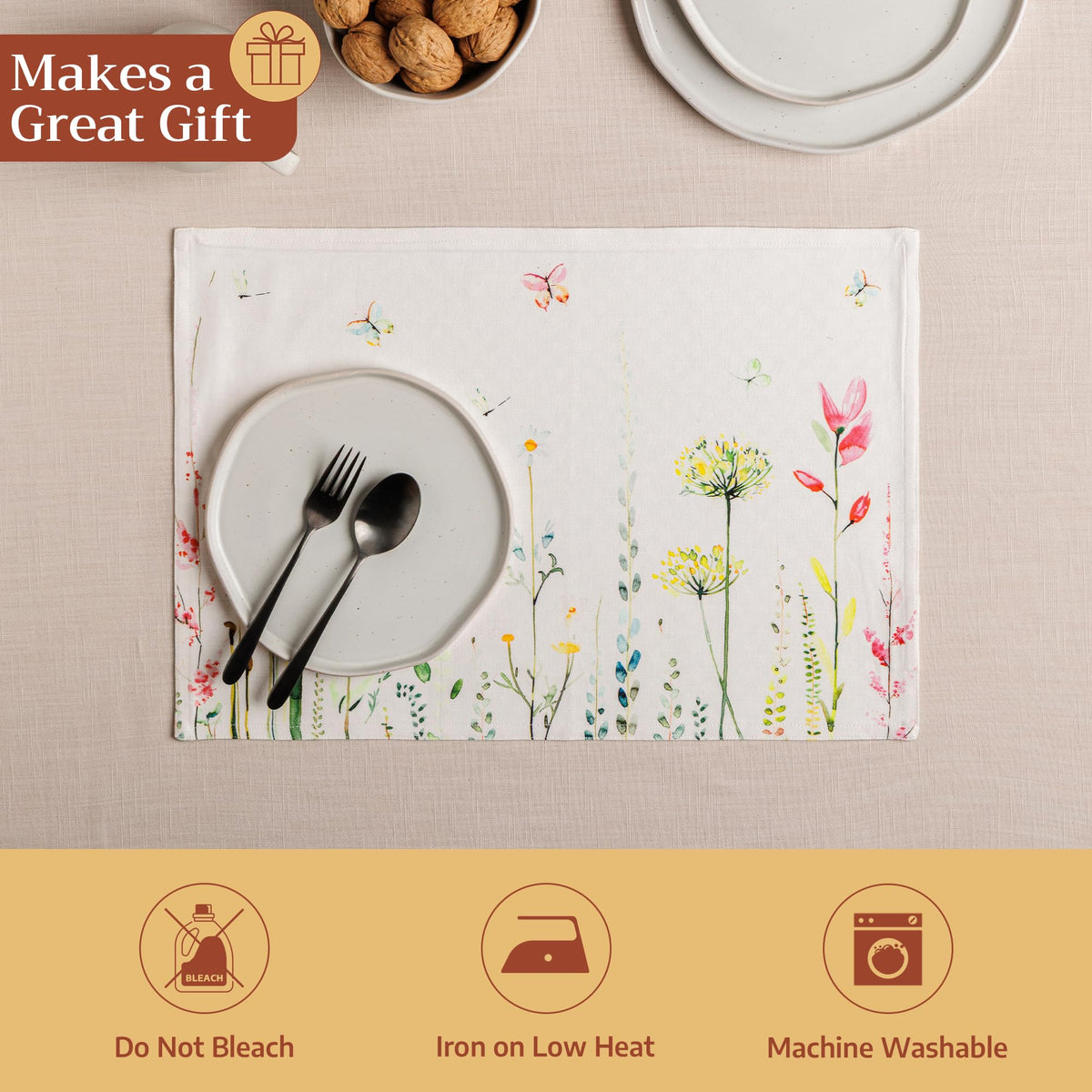 Placemats Set of 4 Reusable 100% Cotton (040 - Botanical Fresh / 13" X 19" (Pack of 4))
