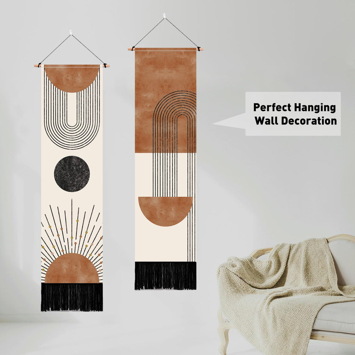 2 Pack Boho Style Tapestry with Tassels (brown,beige)