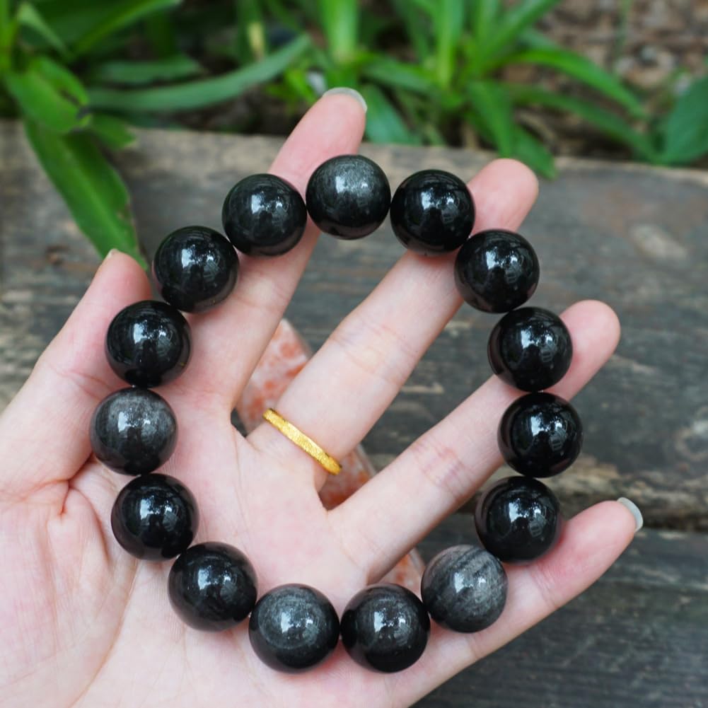 14mm Silver Obsidian Crystal Bracelet (14mm Silver Obsidian Crystal Bracelet)