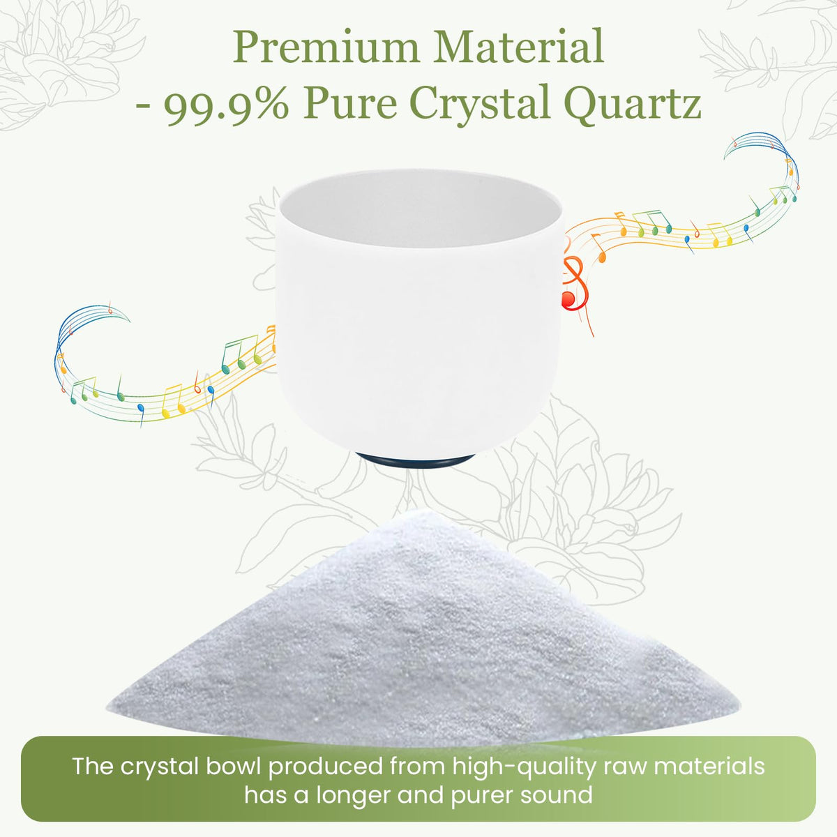 432HZ 8 Inchs D Note White Frosted Crystal Singing Bowl for Meditation Healing Yoga Chakra Quartz Crystal Sound Bowls with Heavy Duty Carry Case and Rubber Mallet (8 inch Sacral Chakra / D Note White)