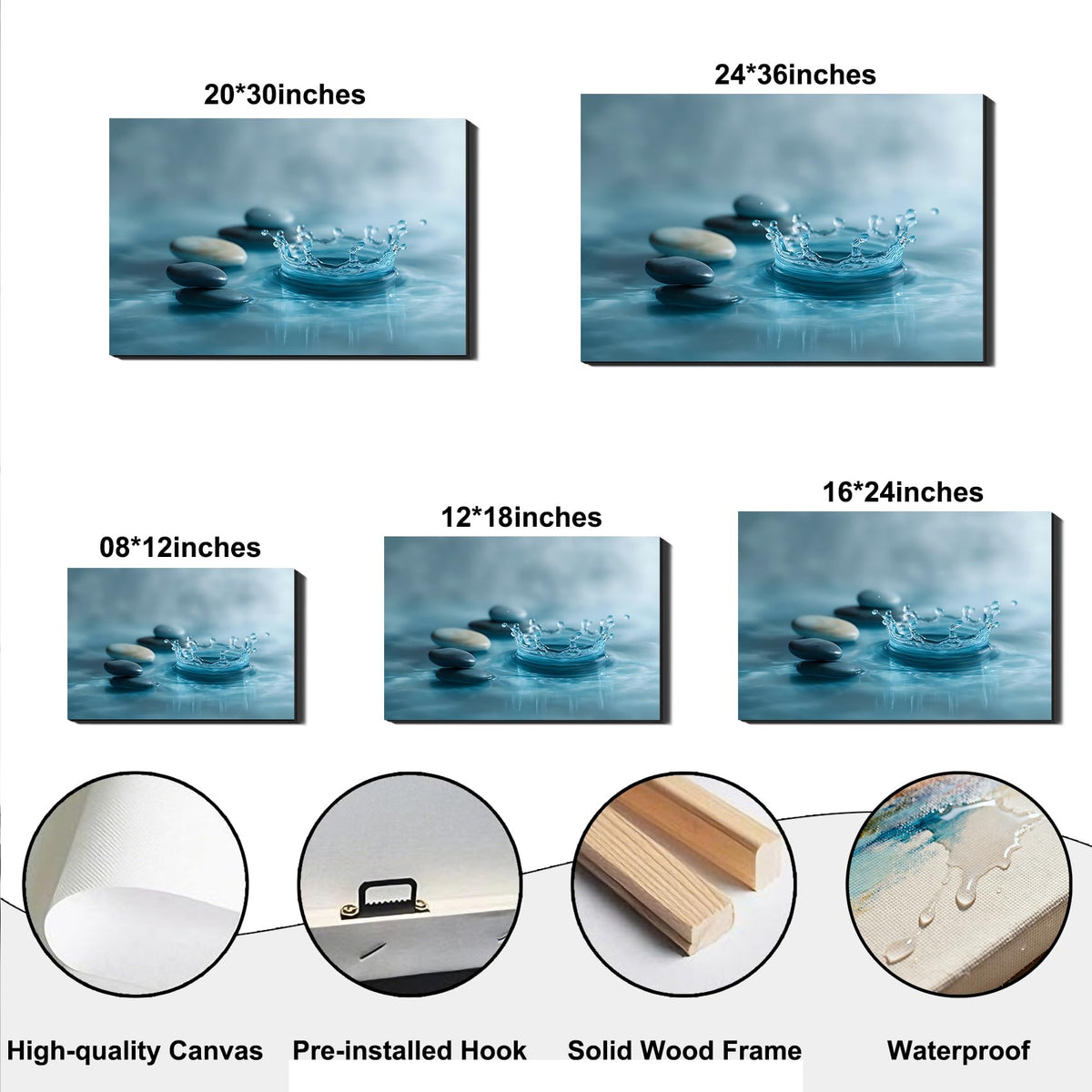 Framed Zen Water Ripple Canvas Wall Art (Pictures3 / 12"L x 8"W)