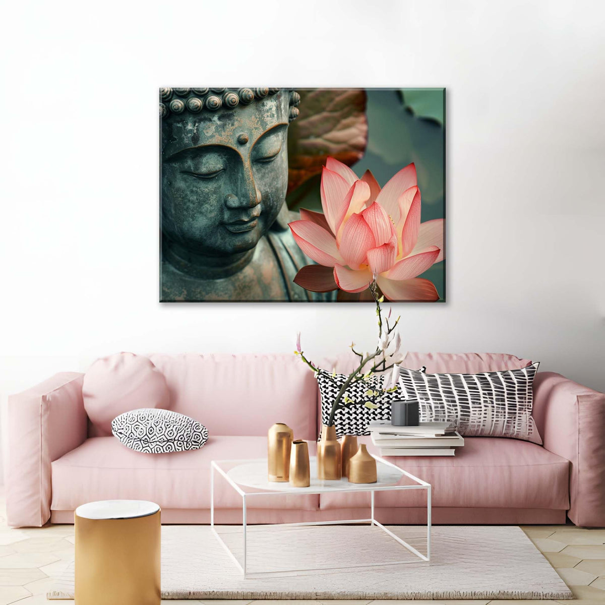 1Pcs Zen Buddha Lotus Flower Canvas Wall Art Spiritual Decor for Meditation Peaceful Home Decor Asian Cultural Symbolism Tranquil Art for Living Room Bedroom Office Ready to Hang (40"L x 30"W / 1PCS-Buddha)