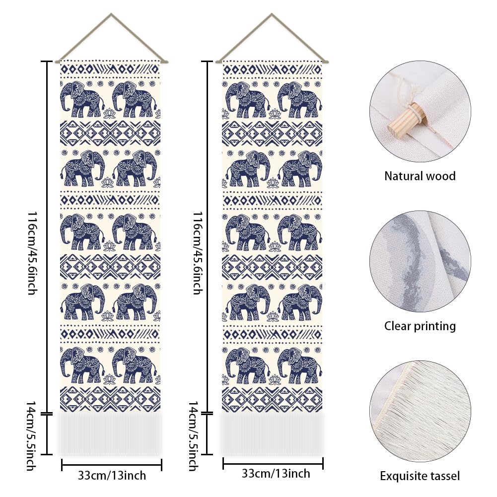 2Pcs Bohemian Elephant Long Vertical Tapestry (Blue-elephant)