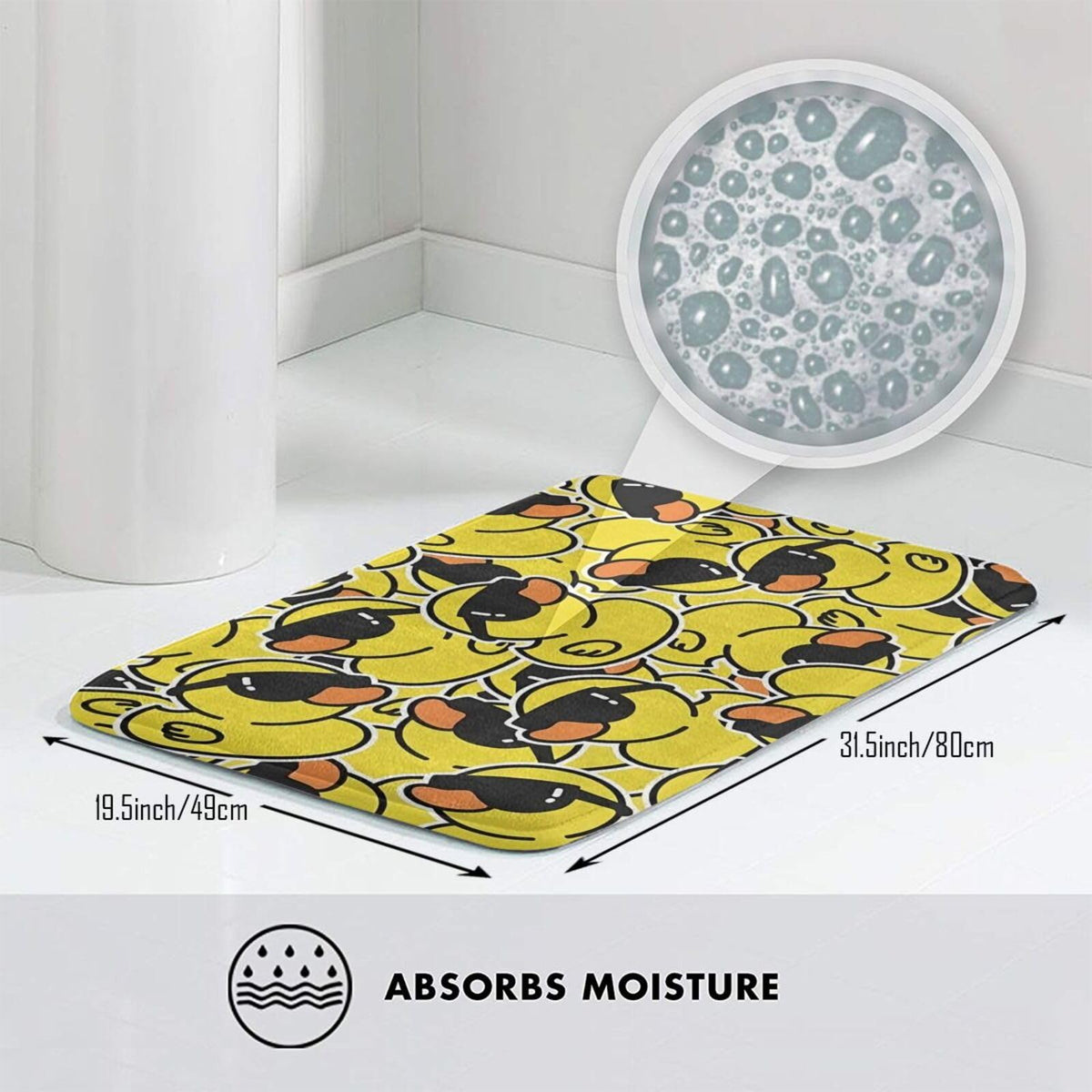 Cartoon Rubber Duck with Sunglasses Bath Mat Non (1'8" x 2'8" (Rectangular) / Yellow Duck Wearing Sunglasses)