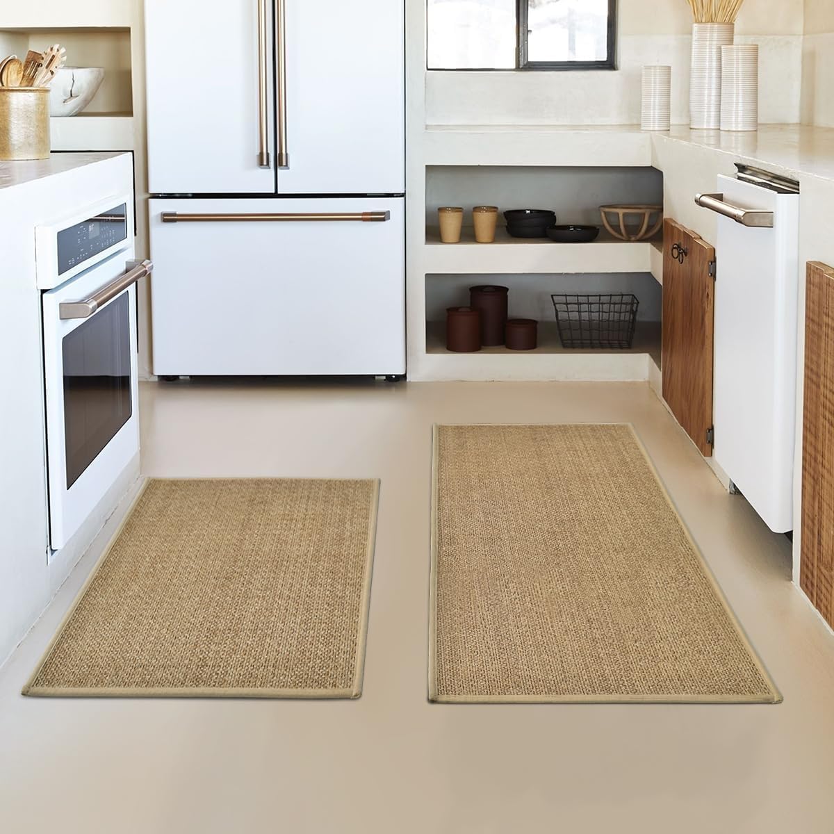 Non Slip Kitchen Rugs and Mats Set of 3 (17" x 29"/17" x 36"/17"x 47" / Linen)