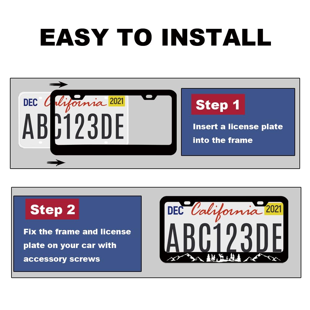 Moose Forest Mountains License Plate Frame Women Men 2Pc Car Tag (for Mountain-Black1)