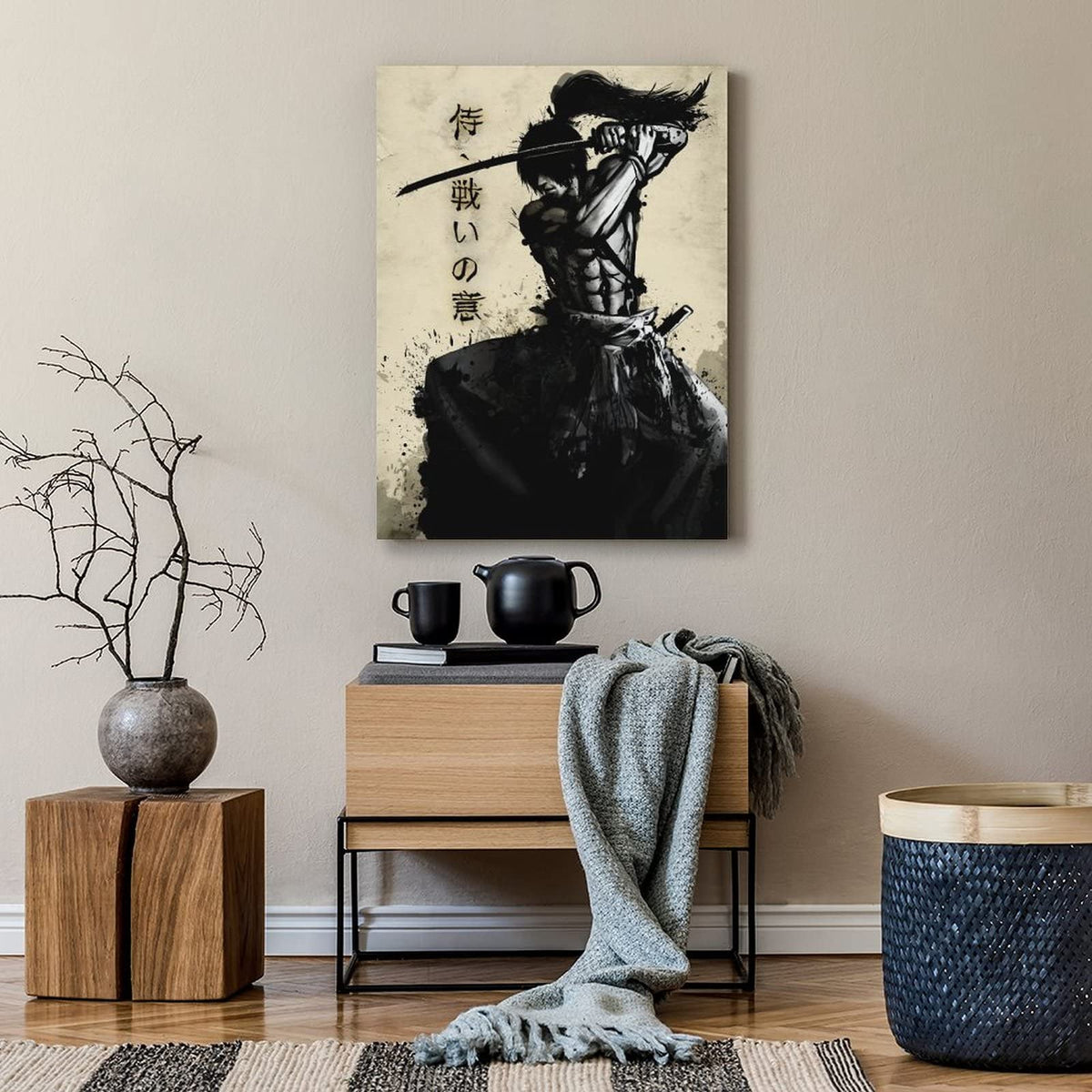 Retro Japanese Warrior Bushido Armored Samurai Poster Art Canvas Painting Wall Print Picture Room Home Decor Unframed 24 x36 inches (36"L x 24"W / Unframe-7)