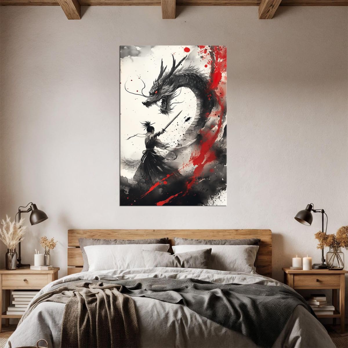 Battle Samurai Black Dragon Canvas Wall Art (12"L x 16"W / Samurai10)
