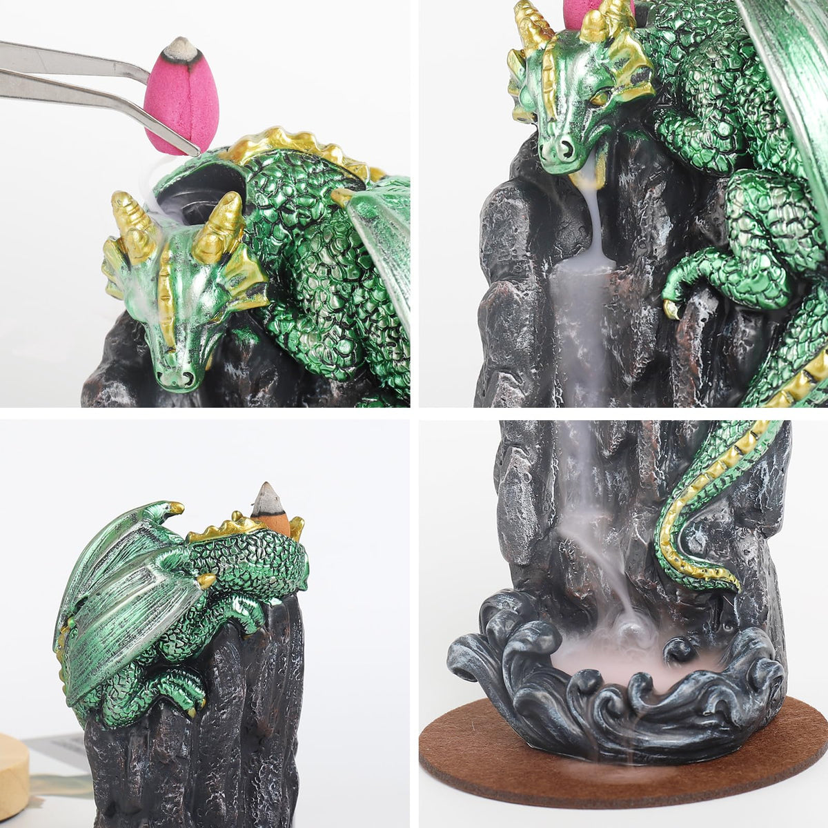 Dragon Backflow Incense Holder Waterfall Incense Burner (Green)