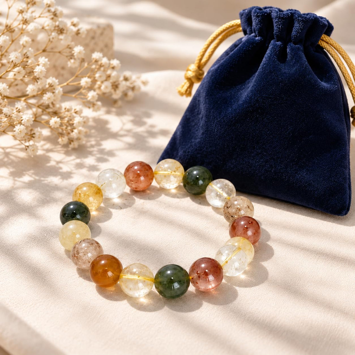 12MM Colorful Rutilated Quartz Bracelet (12MM Colorful Rutilated Quartz)