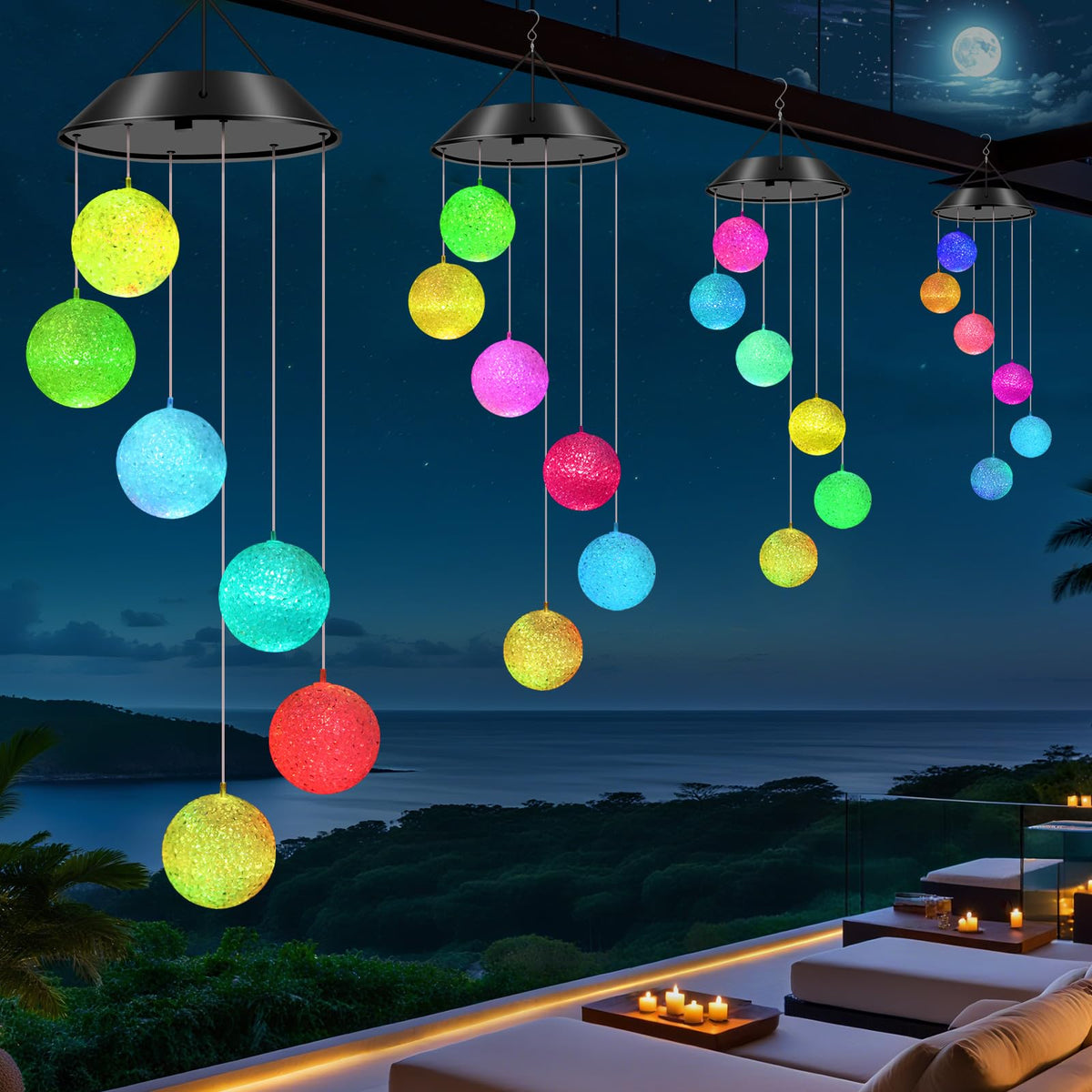 Ball Solar Wind Chimes Color Changing Lights Outdoor
