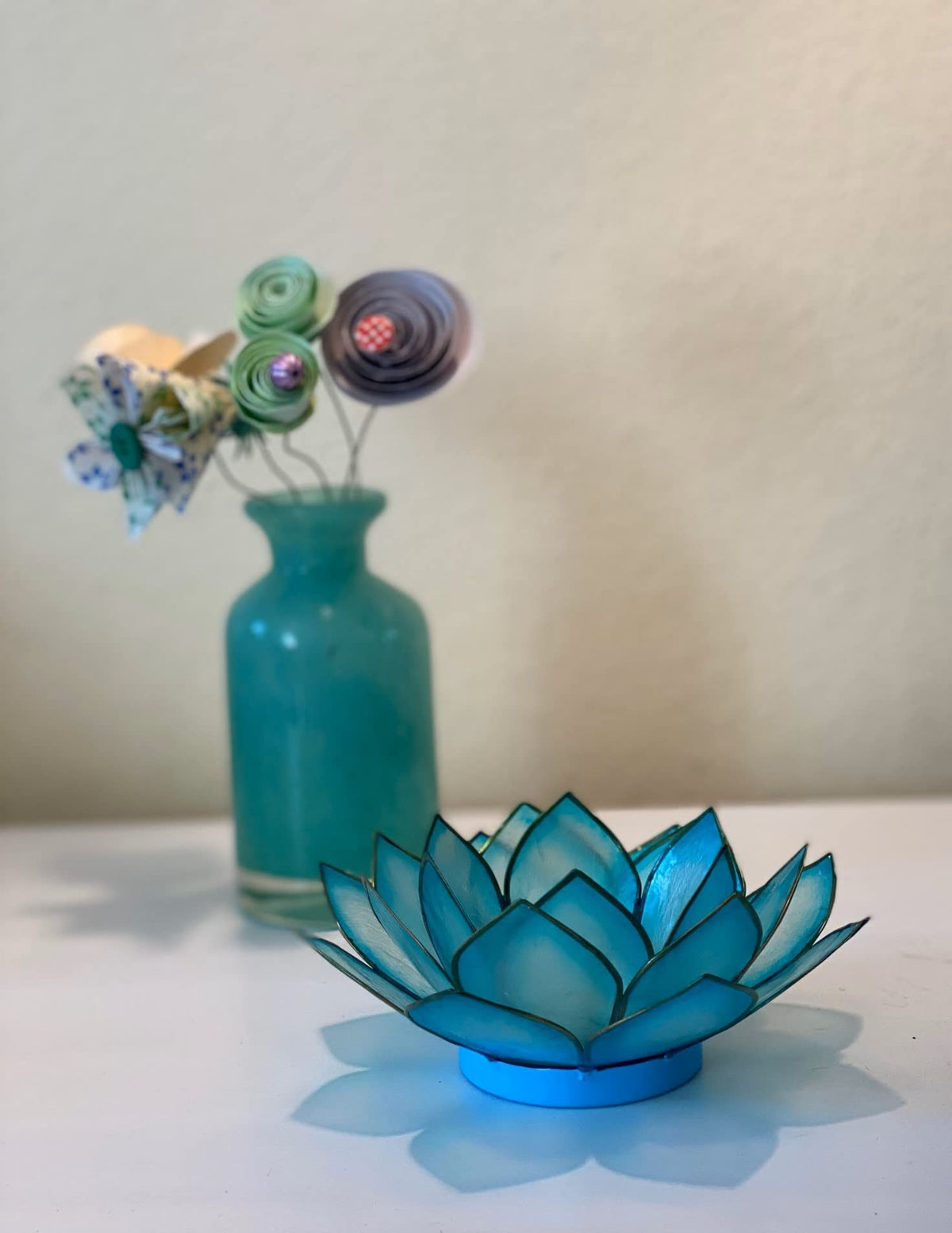 Capiz Shell Lotus Flower Decor Tealight Candle Holder for Serene Ambiance (Cool Water / Regular)