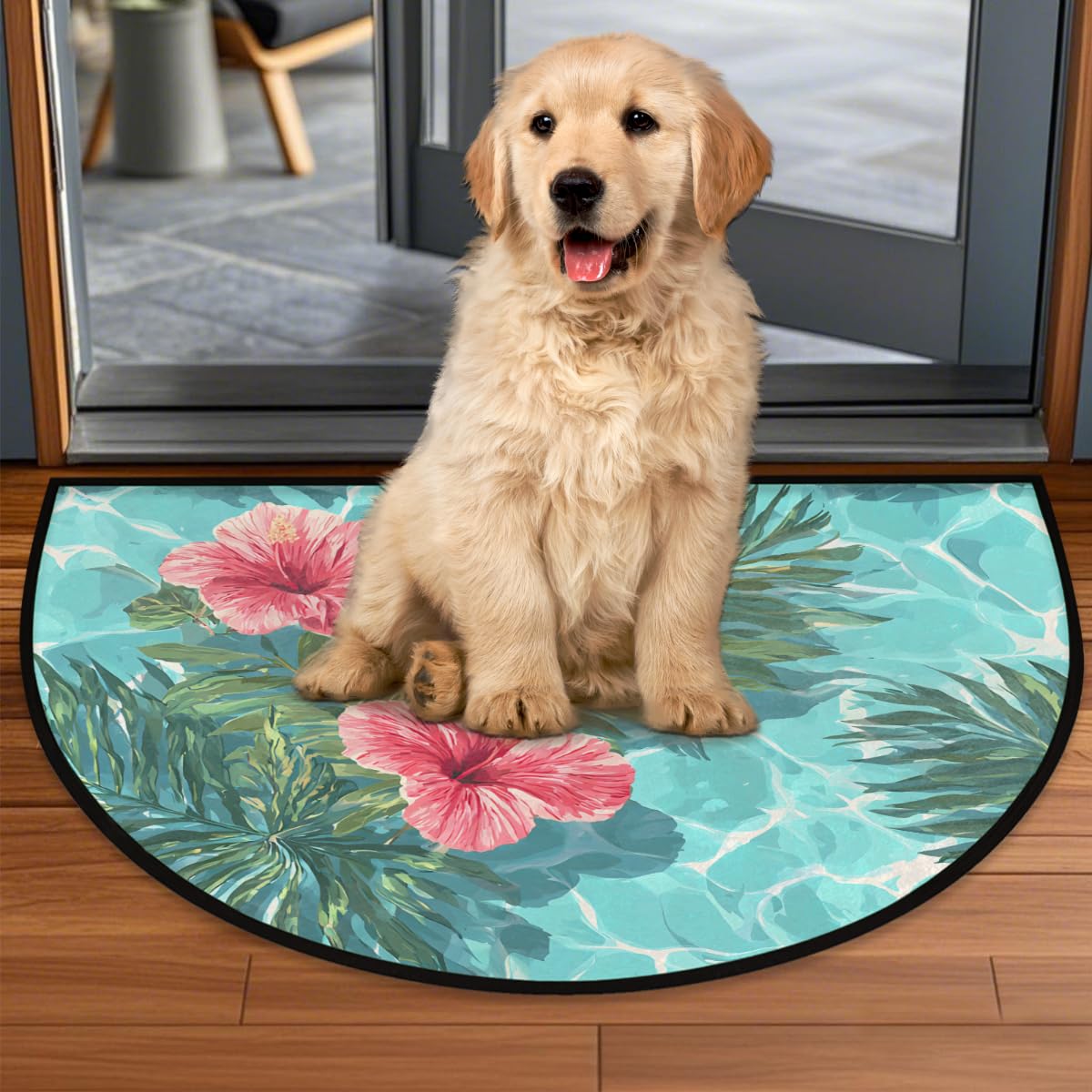 Front Door Mat Indoor Outdoor Entrance (B-18 Palm Leaf Summer Flower)